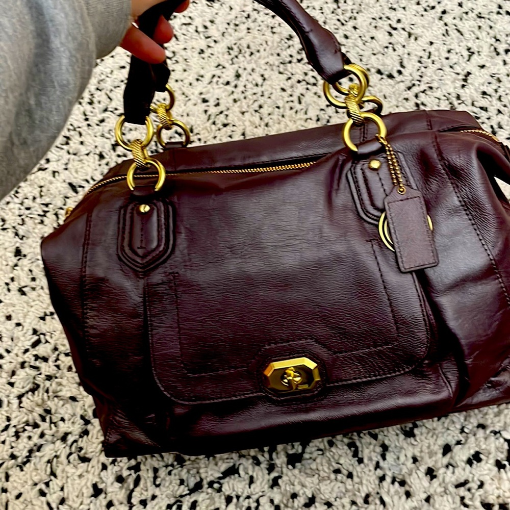 Coach Purple Leather Shoulder Bag with Glossy Finish